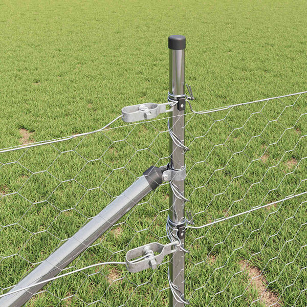 vidaXL Ogrodje s stebri srebrna 0.5 x 50 m Jeklo s PVC premazom