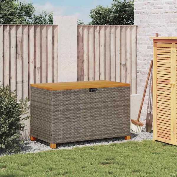 vidaXL Vrtna škatla za shranjevanje siva 110x55x63 cm PE ratan akacija