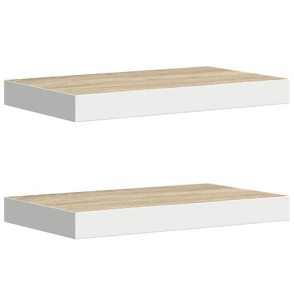 vidaXL Stenske police 2 kosa barva hrasta in bela 50x23x3,8 cm MDF