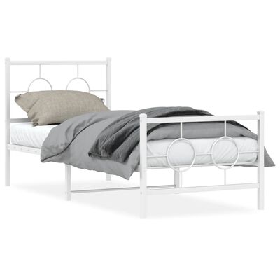 vidaXL Kovinski posteljni okvir z vzglavjem in vznožjem bel 75x190 cm