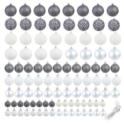 vidaXL Božično novoletne kroglice 100 kosov 3/4/6 cm bele/sive