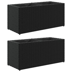 vidaXL Vrtna korita z 2 loncema 2 kosa črna 72x30x32 cm poli ratan
