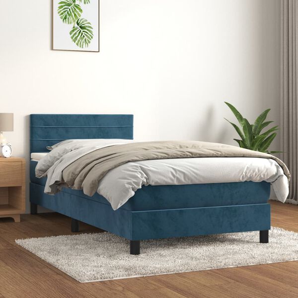 vidaXL Box spring postelja z vzmetnico temno moder 90x190 cm žamet