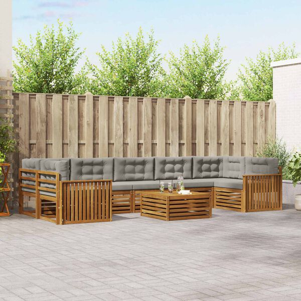 vidaXL Zunanja garnitura za sedenje 8 pcs Naravna in svetlo siva