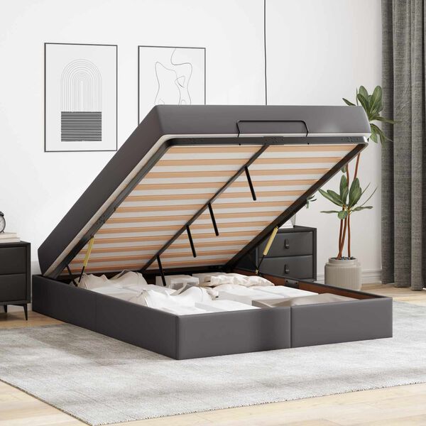 vidaXL Posteljni okvir z vzmetnico z vzmetnico 2 pcs Siva PVC