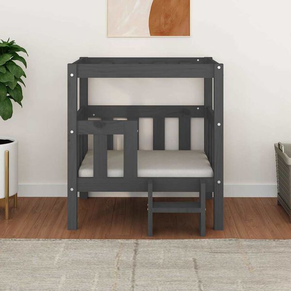 vidaXL Pasja postelja siv 65,5x50,5x70 cm trdna borovina