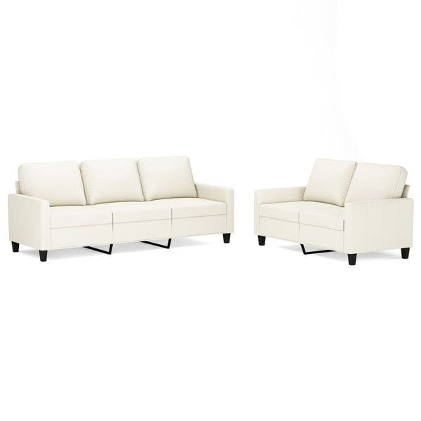 vidaXL Sedežna garnitura 2-delna z blazinami krem umetno usnje