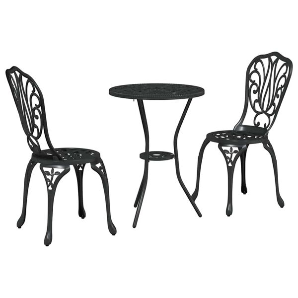 vidaXL Vrtnik Bistro Set 3 pcs Črna Aluminij