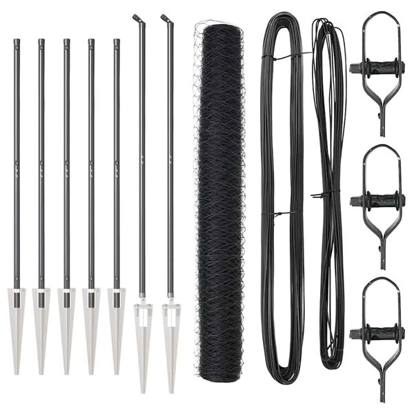 vidaXL Ogrodje s stebri Siva 1.4 x 10 m Jeklo s PVC premazom