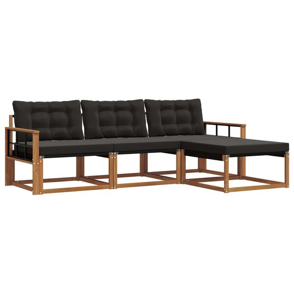 vidaXL Zunanja garnitura za sedenje z blazino 4 pcs Naravna in črna