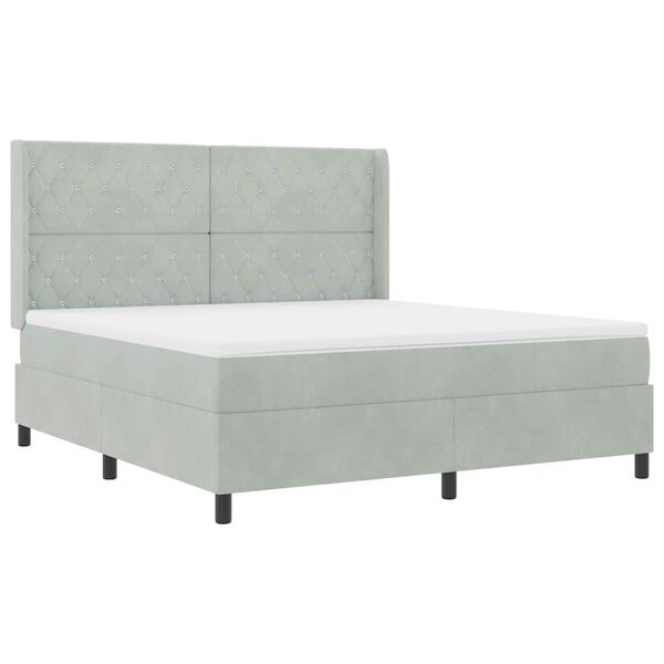 vidaXL LED postelja s &scaron;katlastim vzmetenjem in vzmetnico Svetlo siva