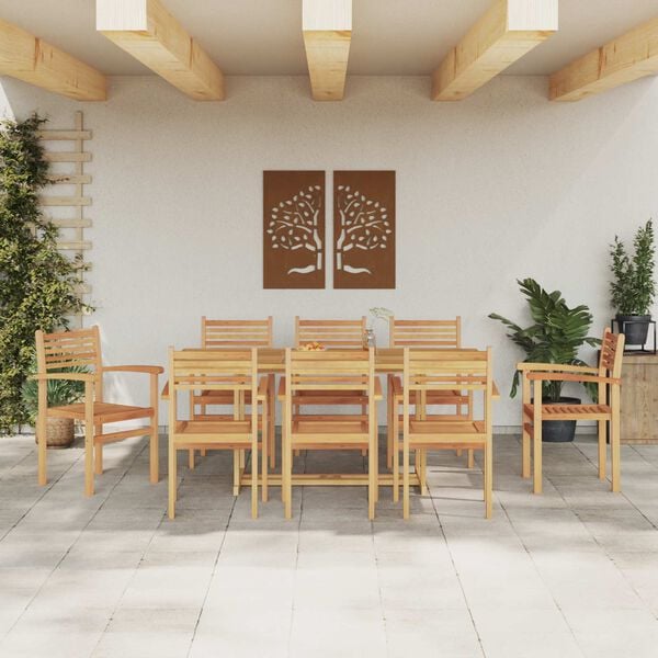 vidaXL Komplet za jedilnico v vrtu 9 pcs Rjava Trden tikov les