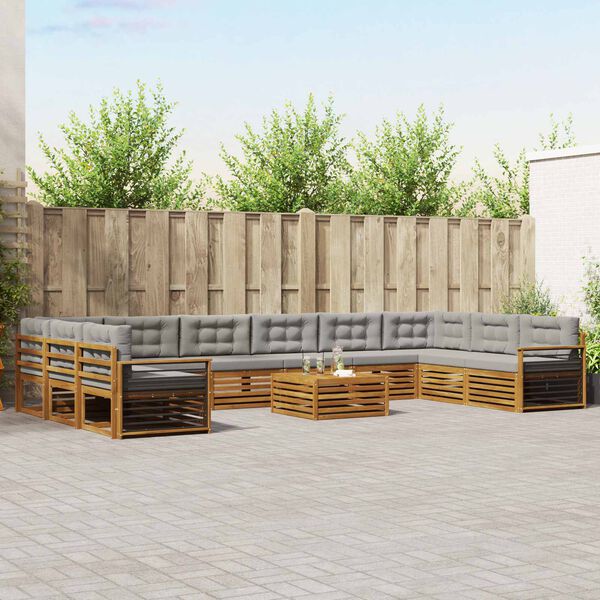 vidaXL Sedežne garniture z blazino 11 pcs Naravna in svetlo siva