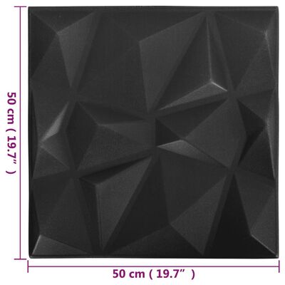 vidaXL 3D stenski paneli 24 kosov 50x50 cm diamantno črni 6 m²