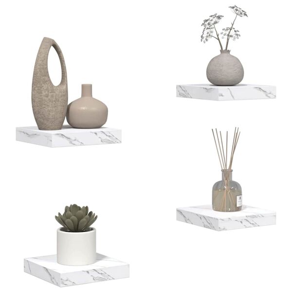 vidaXL Stenska polica 4 pcs Beli marmor 23 x 23,5 x 4 cm