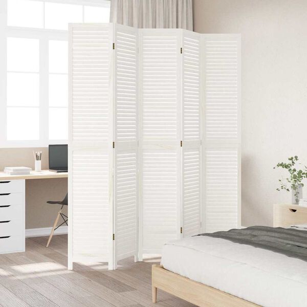 vidaXL Paravan 5-delni bel trden les pavlovnije