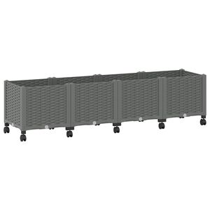 vidaXL Vrtni cvetlični lonček s kolesi Svetlo siva 160 x 40 x 48 cm PP