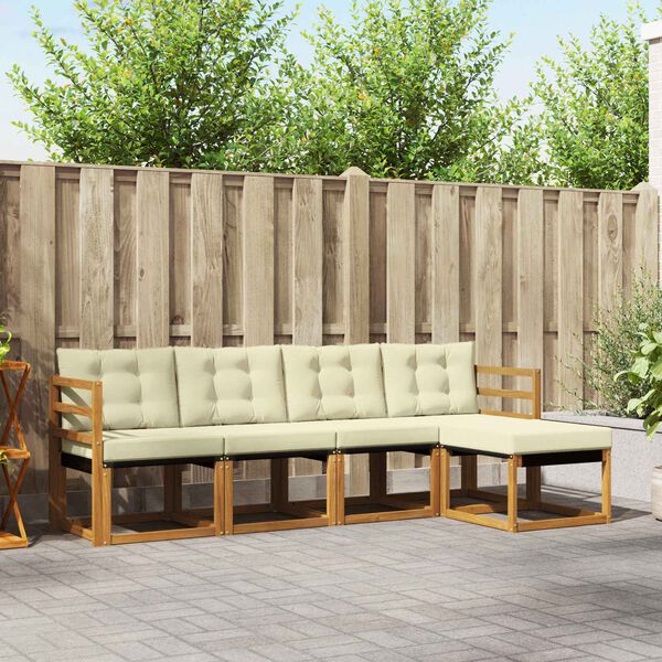 vidaXL Zunanja garnitura za sedenje z blazino 5 pcs Naravna in smetana