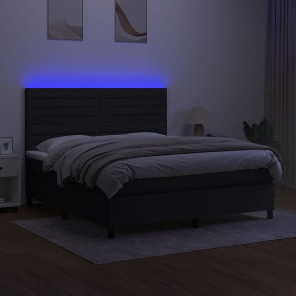 vidaXL Box spring postelja z vzmetnico LED črna 180x200 cm blago