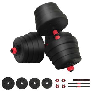 vidaXL 2-v-1 Set Dumbbell in Barbell 30 kg Črna in rdeča
