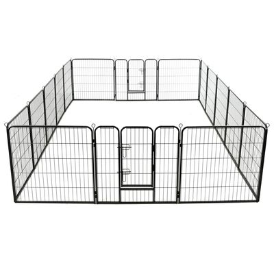 vidaXL Ograda za pse s 16 jeklenimi paneli 80x80 cm črne barve