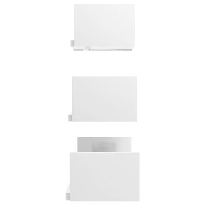 vidaXL Stenske razstavne police 3 kosi visok sijaj bele iverna plošča