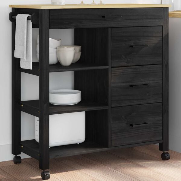 vidaXL Kuhinjski voziček Črna