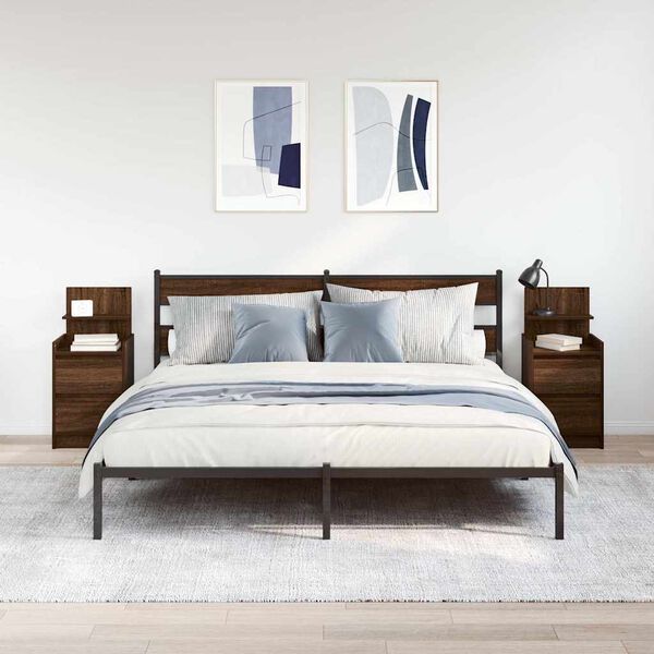 vidaXL Nočne omarice z 2 predaloma 2 kosa rjavi hrast 38x34x80 cm