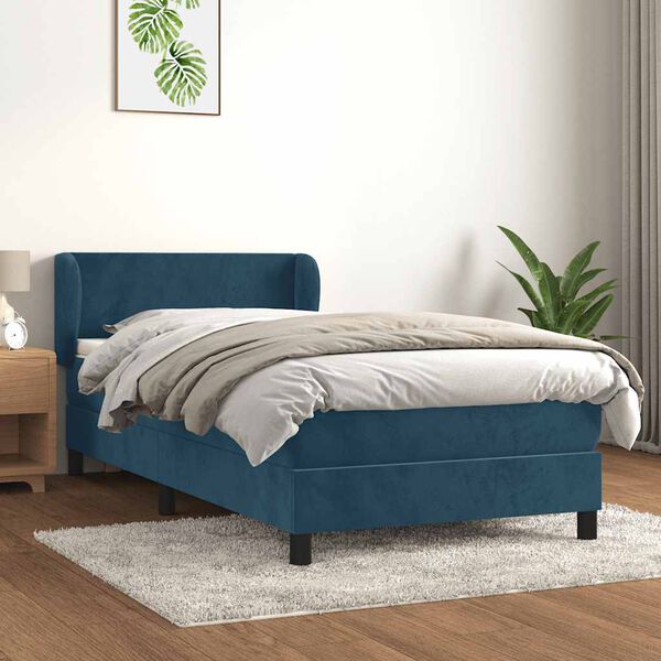 vidaXL Box spring postelja z vzmetnico temno moder 90x190 cm žamet