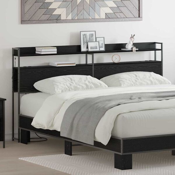 vidaXL Skladi&scaron;čni naslon s polico Črni hrast 180 cm Konstruiran les