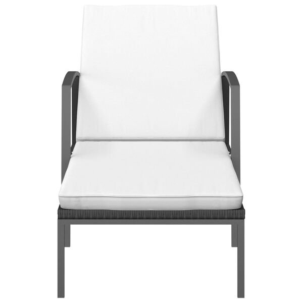 vidaXL Vrtni ležalnik z blazino poli ratan črne barve