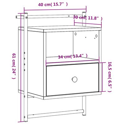 vidaXL Stenska nočna omarica siva sonoma 40x30x61 cm inženirski les
