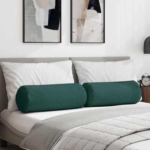 vidaXL Blazine 2 pcs Temno zelena Ø 25 x 70 cm blago