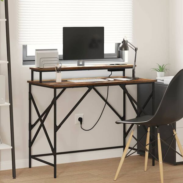 vidaXL Miza s polico Dimljeni oreh 100 x 50 x 86,5 cm Konstruiran les