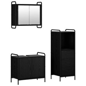 vidaXL Komplet omaric za kopalnico 3 kos Črni hrast 40 x 36 x 109,5 cm