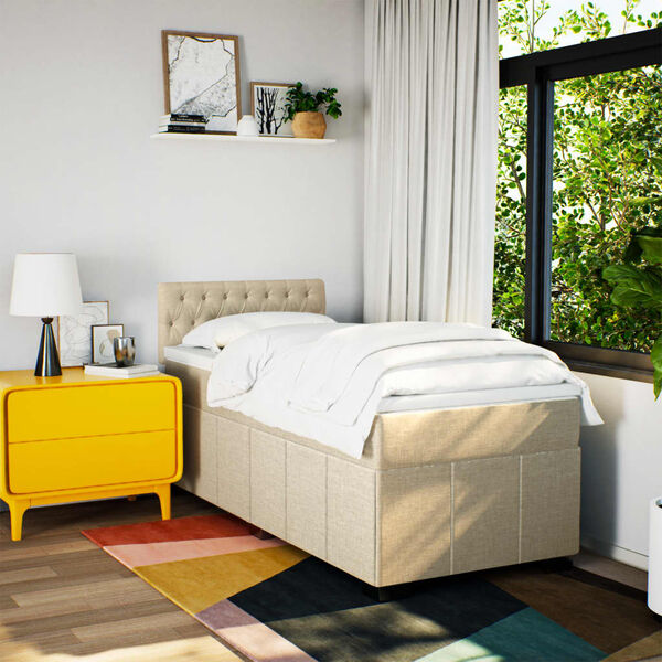 vidaXL Box spring postelja z vzmetnico krem 80x200 cm blago