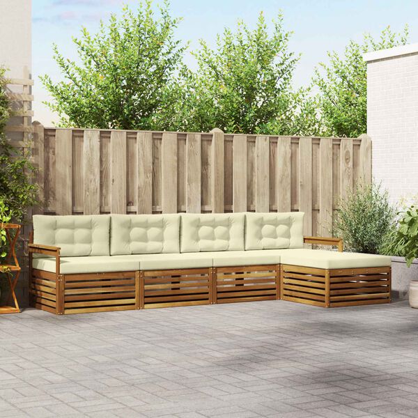 vidaXL Zunanja garnitura za sedenje z blazino 5 pcs Naravna in smetana