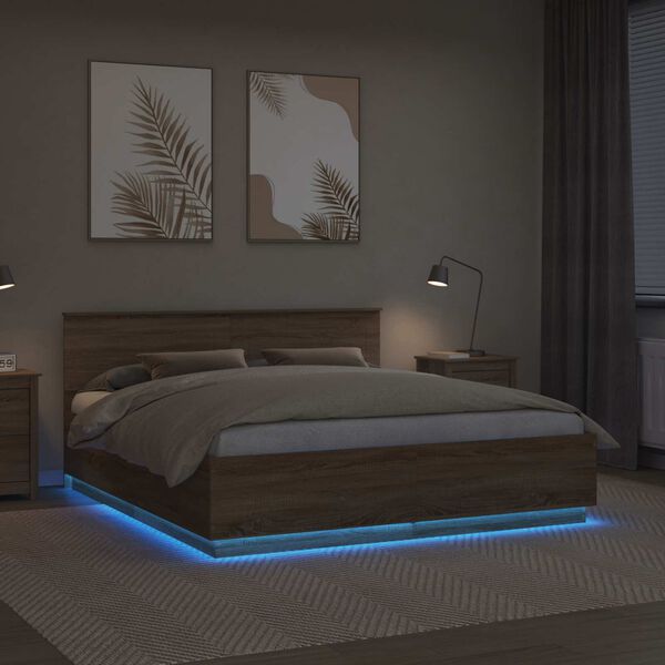 vidaXL Konstrukcija postelje Sonoma hrast 200 x 200 cm Konstruiran les