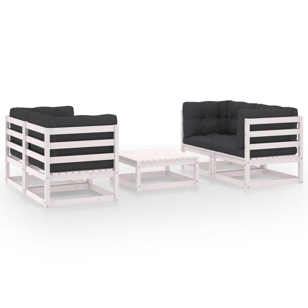 vidaXL Vrtna sedežna garnitura 5-delna z blazinami trdna borovina