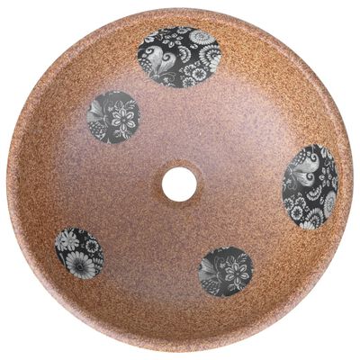 vidaXL Nadpultni umivalnik rjav in moder okrogel Φ41x14 cm keramika