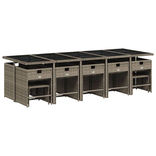 vidaXL Vrtna jedilna garnitura 15-delna z blazinami siv poli ratan