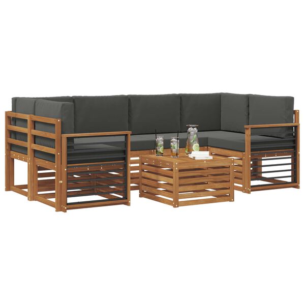 vidaXL Zunanja garnitura za sedenje 7 pcs Naravna in antracitna