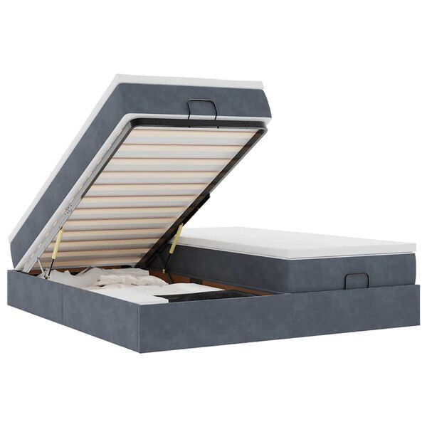 vidaXL Otomanski posteljni okvir z vzmetnicami siv 160x200 cm žamet