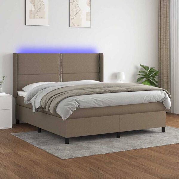 vidaXL Box spring postelja z vzmetnico LED taupe 180x200 cm blago
