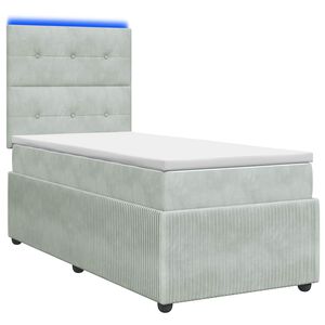 vidaXL LED posteljni pod z vzmetnico Svetlo siva 90 x 190 cm Žamet