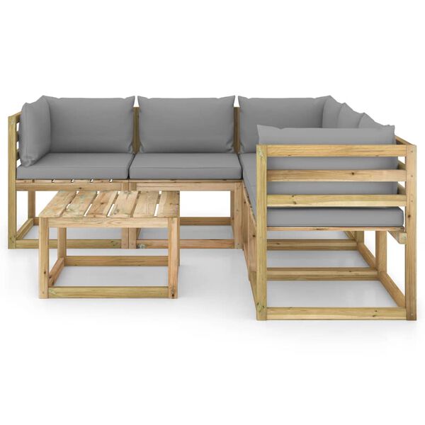 vidaXL Vrtna sedežna garnitura 6-delna s sivimi blazinami