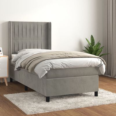 vidaXL Box spring postelja z vzmetnico svetlo siva 100x200 cm žamet