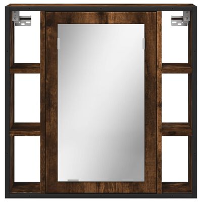 vidaXL Kopalniška omarica z ogledalom dimljeni hrast 60x16x60 cm
