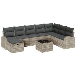 vidaXL Vrtna sedežna garnitura z blazino 9 pcs Svetlo siva Poly ratan