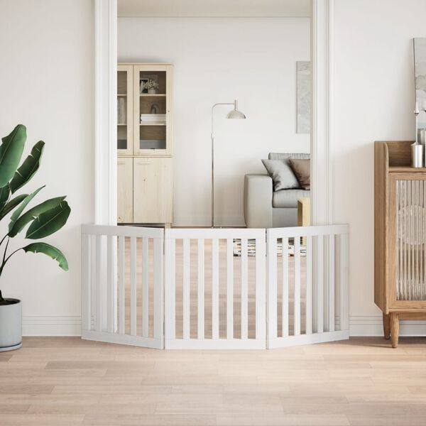 vidaXL Vrata za pse zložljiva 3 paneli bela 150 cm topolovina
